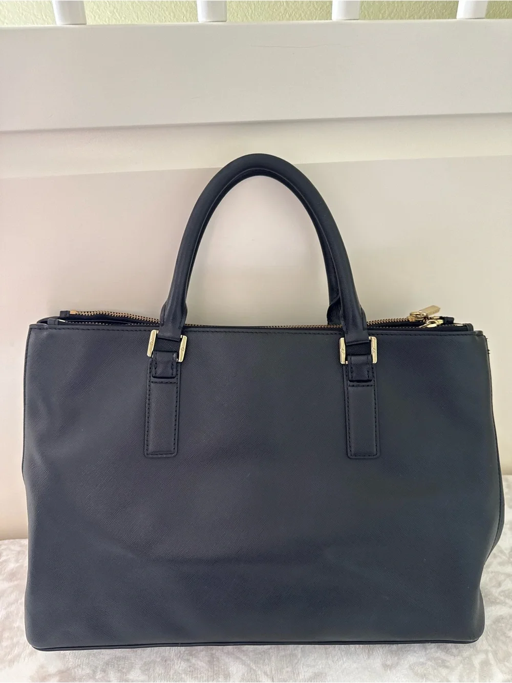 Tory Burch Robinson Double Zip Tote Black Saffiano Leather with Crossbody Strap